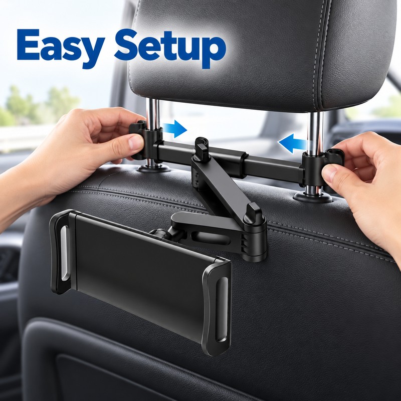 Car Headrest Tablet Holder for Backseat Use – 360° Rotating