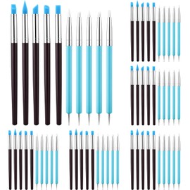 Lasnten 60 Pcs Silicone Clay Sculpting Tools Set for Pottery Polymer Clay Ceramic Ball Dot Painting Tools for DIY Handicraft Sculpture Drawing Embossing Nail Art Bake