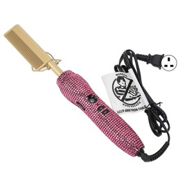Hair Straightener Brush Stylish Rhinestones Fast Heating Straightener Comb for Hair Styling Rose Red UK Plug 220V