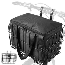 Zacro Bike Basket Front/Rear, Folding Bicycle Basket with Removable Liner Bag, Large Quick Release Design Metal Ebike Basket for Adult Women/Men Carrying Dogs, Pets, Fruit & Grocery