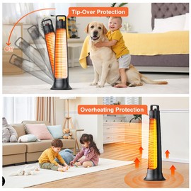 FLOWBREEZE Patio Heater, Portable Outdoor Heater, 1200W, 3S Instant Heating, Infrared Heater with 60°Oscillating, 180min Timer, Tip-over Protection, Super Quiet Electric Heater for Indoor Outdoor Use