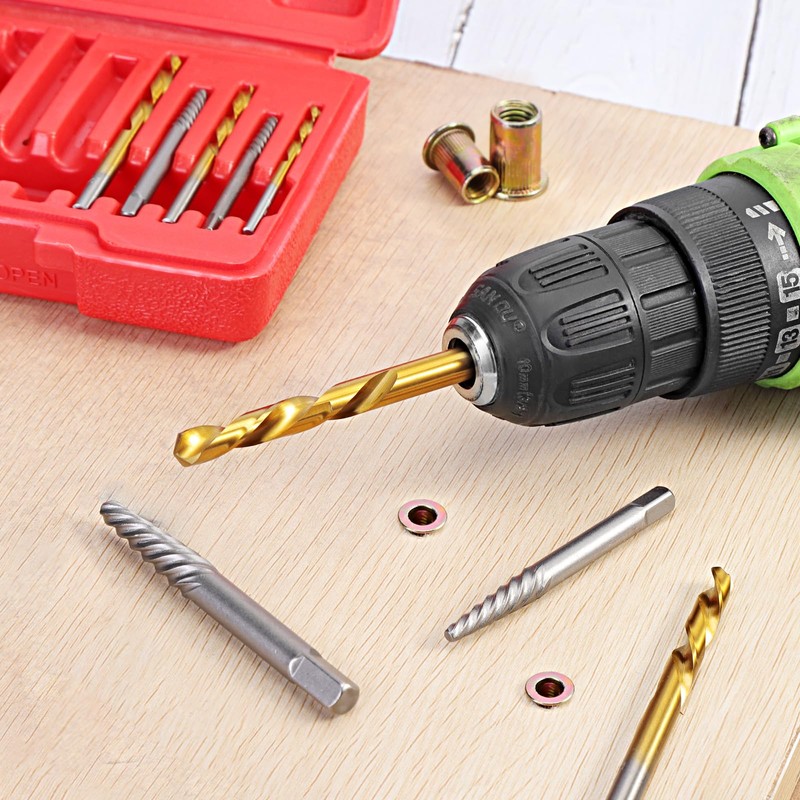 HSEAMALL 10PCS Screw Extractors with Left Hand Cobalt Drill Bits