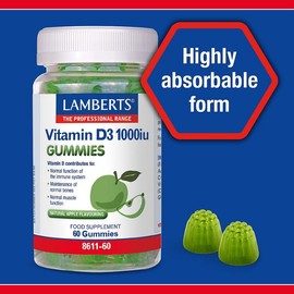 Lamberts Vitamin D3 1000iu Gummies - Suitable for Vegetarians - Immune & Bone Support - Sugar Free - 60 Gummies