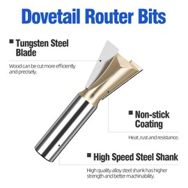 HUHAO Dovetail Router Bit 1/2" Shank 1" Dia Carbide Half-Blind & Through Dovetail Joint Joinery Bit for Drawer Cabinet Box Joints Making Woodworking