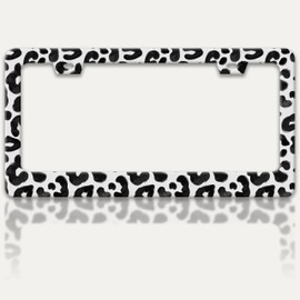 Leopard Print License Plate Frame Cheetah Leopard License Plate Holders Funny Stainless Steel Auto Accessory Bracket 2 Hole with Screws for US Vehicles 6x12 Inch for Women Men