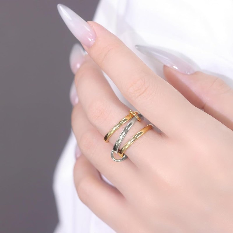 Stackable Rings for Women Multi Link Connected Ring Eternity Statement