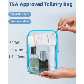 Airplane Travel Essentials for Flying Overseas 1 Quart Size Travel Bag Tsa Approved Toiletry Bag Long Flight International Travel Must Haves Clear Zipper Pouch for Toiletries 3-1-1 Liquids, Blue