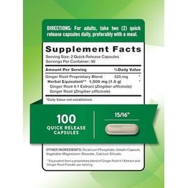 Nature's Truth Ginger Root Capsules | 100 Count | from Ginger Root Extract | Non-GMO and Gluten Free Supplement