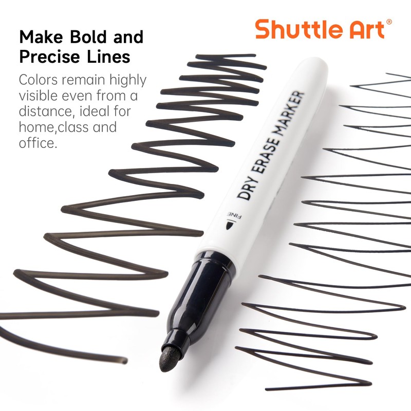 Shuttle Art Whiteboard Markers, Erasable Marker Pens, Black, 15 Pack
