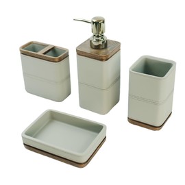 Hymmah Leather Pattern Design Bathroom Accessories Set,Farmhouse Bathroom Decor,4 Pcs Resin Gift Set Apartment Necessities, Contain Cotton Swab Jar,Soap Dispenser,Tumbler，Soap Dish/Tray