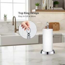 KASUNTO Paper Towel Holder (with Heavy Weighted Base) Steel Paper Holder countertop，Black Paper Towel Holder for Kitchen Countertops, Bars & Dining Tables,Fits Standard & Jumbo Rolls,Chrome