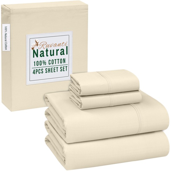 RUVANTI 4 Pcs Cotton Sheets - 100% Natural Cotton Soft,