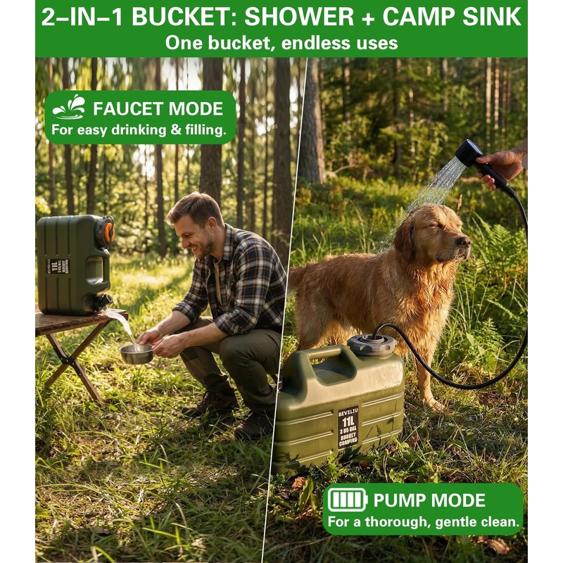 Beviliu Portable Camping Shower with 3 Gallon Food Grade Jug,