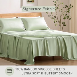 TOSMO Luxury Cooling Sheet Set - 100% Viscose from Bamboo, 4-Piece Bedding Set (King Size) - 18” Extra Deep Pockets, Oeko-Tex Certified, Silky Soft and Breathable, Light Green
