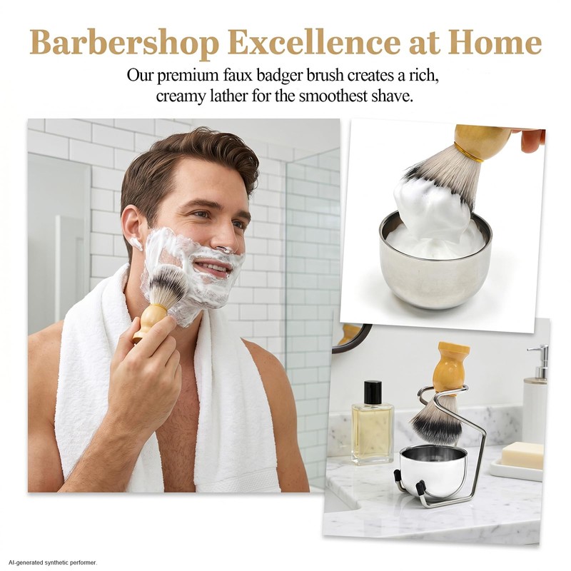 Shaving Brush and Bowl with Synthetic Badger Bristle