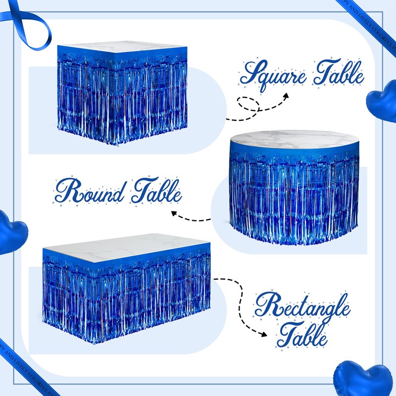 2 Pack Light Blue Table Skirts, 29x108" Metallic Foil Tinsel