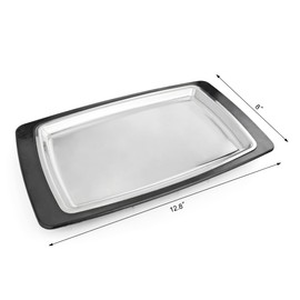 New Star Foodservice 26672 Rectangular Stainless Steel Sizzling Platter with Insulated Holder, 11" x 7.25", Black