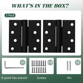 2 Pack Self Closing Door Hinges 4 inch Matte Black Spring Loaded Auto Close Hinges Square Corners Adjustable Tension for Interior Door 4 x 4 in Auto Self-Closing Hinge