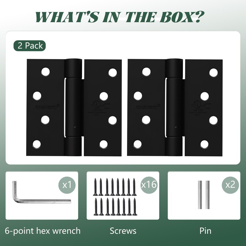 2 Pack Self Closing Door Hinges 4 inch Matte Black
