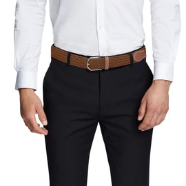 SWAUSWAUK Braided Elastic Belt for Men & Women – PU Leather Stretch Vegan Belts with Sizes M–XL (Brown, L)