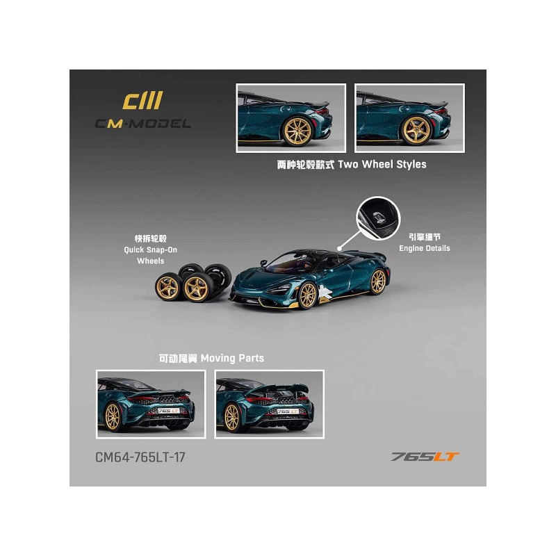 DCD McLaren 765LT 1/64 Diecast Model Car Racing Green Metallic