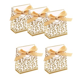 iKesoce Pack of 25 Gold Candy Boxes Wedding Favour Boxes with Ribbon for Wedding and Anniversary
