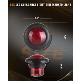 cciyu 50x 3/4" Smoked Red LED Clearance Light Side Marker Light w/Rubber Grommet Clearance Turn Signal Indicators Grill Lights Turn Signals For Truck Trailer Pickups RV, 12V, FLush Mount