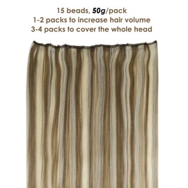 LaaVoo Micro Loop Weft Hair Extensions Highlight Light Brown to Platinum Blonde Micro Weft Extensions Brown Human Hair EZE Weft Extensions Blonde Micro Ring Beaded Weft Extensions Double Weft 50g 18"