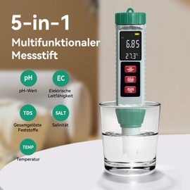 Shiptree PH Meter High Precision (± 0.01), Water Tester, pH Value Meter Pool with Blue Backlit LCD Display &