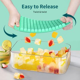 KEAOOD Ice Cube Tray for Freezer with Lid and Bin, Easy Release Nugget Ice Cube Trays 4 Pack Small Ice Tray, Crushed Ice Cube Trays with Container for Chilling Cocktail Tea Coffee Mini Ice Cubes