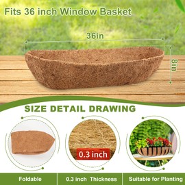 Dovesail 2 Pack 36 inch Trough Coco Liner for Planters, Pre-Formed Coconut Coir Replacement Liner, Natural Coconut Fiber for Window Flower Box, Fence Flower Baskets, Garden Flower Pot