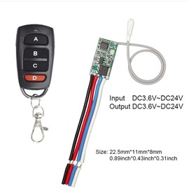 RODOT Mini Relay Wireless Switch, 433Mhz Remote Control Relay Switch, DC 6V 12V 24V 1CH Channel Relay Wireless Secure RF Transmitter and Receiver kit, Momentary Toggle Latched Mode