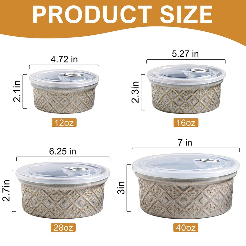 MISSYSSIM Ceramic Mixing Bowls with Lids Set of 4, Embossed