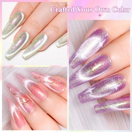 MTSSII Crystal Cat Eye Gel Nail Polish, Glitter Cat Eye Gel Nail Polish with Magnet, Soak Off UV Cateye Gel Polish Kit, Sparkle Galaxy Effect Nail Gel Polish Set for Home DIY Manicure Art Design