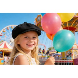 Kids Girls Newsboy Caps Vintage Beret Cabbie Hat Pageboy Hat for 4 to 8 Years Black