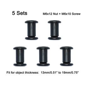 Screw Post Fit for 5/16 inch(8mm) Hole Dia, Male M6x10mm Female 12mm Hex Drive Binding Bolts for Leather Wood Furniture, Carbon Steel Black 5 Sets