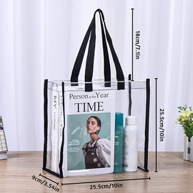 WSAMJIN 4 Pieces Clear Tote Bag, Stadium Approved Bags, Portable PvC Vinyl Bags Waterproof Clear Handbags Travel Makeup Bag for Work, Shopping, School and Concerts（25×25×10cm）