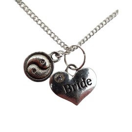 Silver Plated Necklace Bride Heart Gem Charm Yin Yang