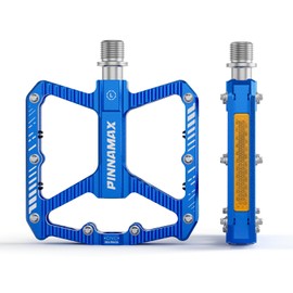 PINNAMAX Bicycle Pedals, CNC Aluminium, 9/16 Inch, Non-Slip Platform, 3 Bearings, Bicycle Pedals for Road Bike, MTB, E-Bike (Blue)