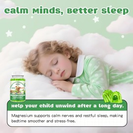 Liposomal Kids Magnesium Gummies – Glycinate with Omega-3, Vitamin B6 & D3 – Calm, Stress Relief, Bone & Mood Support – Green Apple Kiwi Flavor – 60 Count