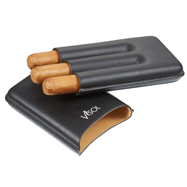 Visol Products Dakota Black 60 Ring Gauge Case-Holds 3 Cigars
