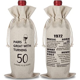 50th Birthday Gift for Women Men, 1972 Birthday Wine Bag Gift, 50 Years Old Birthday Party Decor Gift