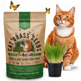 Cat Grass Seeds Mix - 5,200 Non-GMO Heirloom Seeds for Cats & Pets, 4 oz Pack for Growing Fresh Barley, Oat, Rye & Wheat Grass Seeds for Planting, Indoor Plants for Pets, Hairball Remedy for Cats