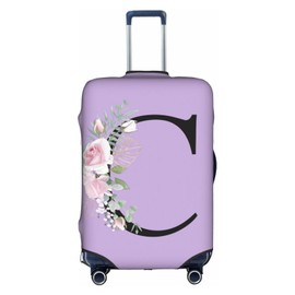 HAUYE Flower Letter C Purple Luggage Cover Elastic Washable Stretch Suitcase Protector Anti-Scratch Travel Suitcase Cover for Kid and Adult M (22-24 inch suitcase)