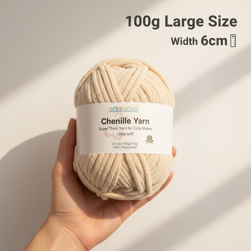 Jaciensh Thick Chenille Yarn, 4x100g Fluffy Chunky Yarn for Crochet,