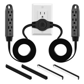 K KASONIC 3 Prong 12 Feet Twin Extension Cord Power Strip, 6 Feet on Each Side, Flat Head Outlet Plug, 6 Outlets, Double Extension Cord Splitter for Indoor Use, ETL Listed, Black