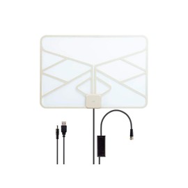Monoprice Clear Window or Wall Mount Paper Thin HDTV Antenna with in-line Active Amplifier, 139299 White