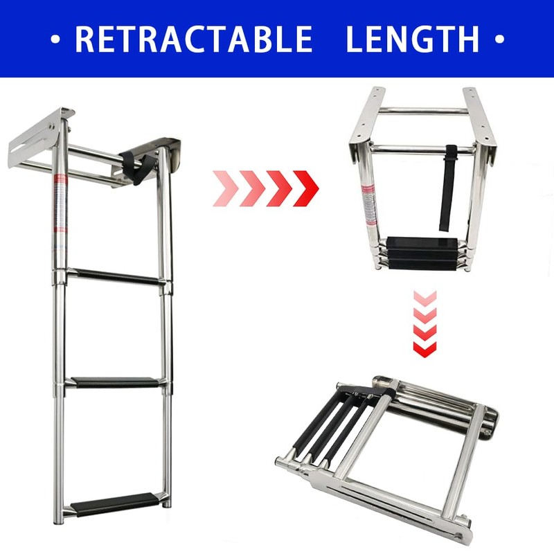 3-Step Under Platform Telescoping Slide Mount Boat Boarding Ladder Stainless