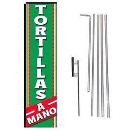 Tortillas A Mano Mexican Restaurant Spanish Advertising Rectangle Feather Banner Swooper Flag Sign with Pole Kit and Ground Stake