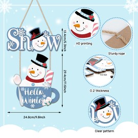 HOURIA Christmas Snowman Door Decorations,17.5"*11.5"Hello Winter Wood Hanging Sign Blue Christmas Snowman Wreath Sign For Front Door Winter Christmas Door Hanger for Home Office Indoor Outdoor